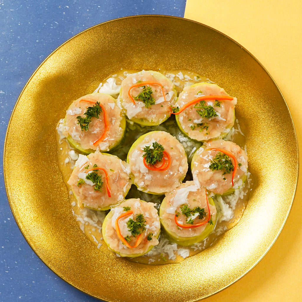 豐食 FEAST 網上訂外賣到會 / 派對到會 / Party Food Catering Service Hong Kong: 蟹肉扒百花節瓜甫 Minced Prawn in Hairy Melon Rings with Crab Meat
